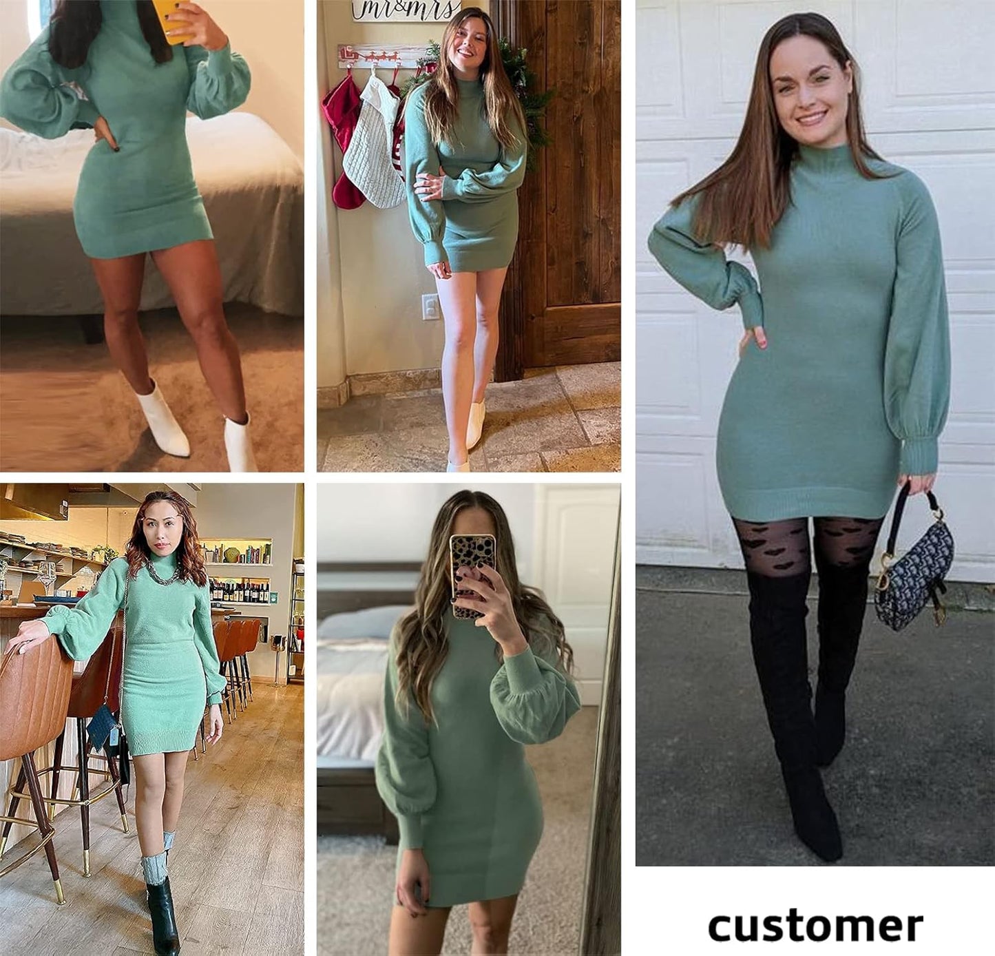 Women'S 2025 Mock Neck Ribbed Long Sleeve Bodycon Pullover Cute Mini Sweater Dress