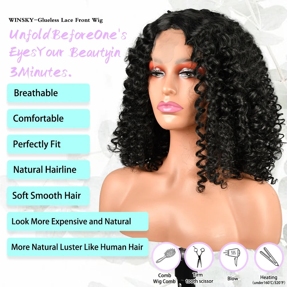 14" Deep Wave Bob Synthetic Lace Front Wig, 150 Density