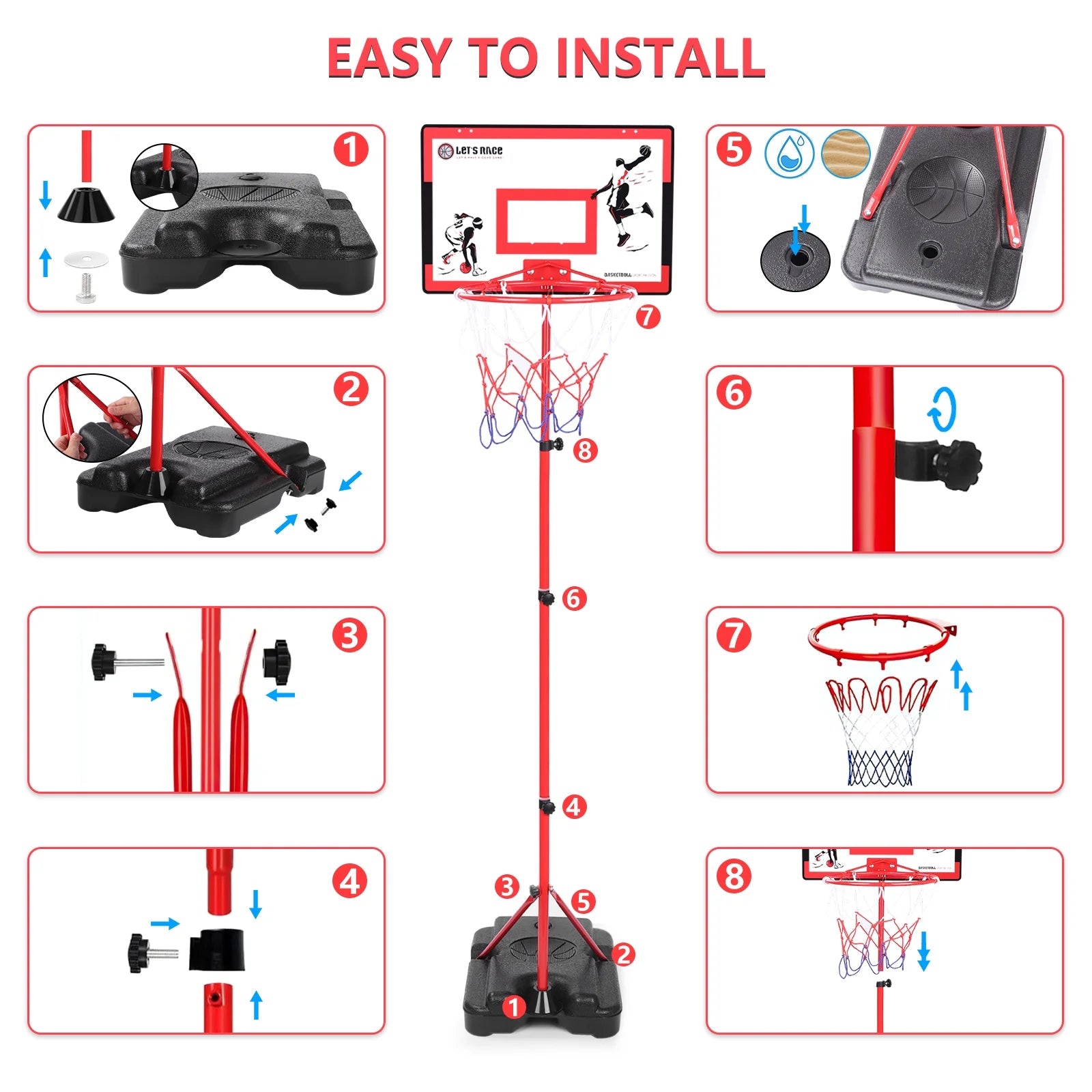 Adjustable Height Basketball Hoop for Kids (Ages 3-8)