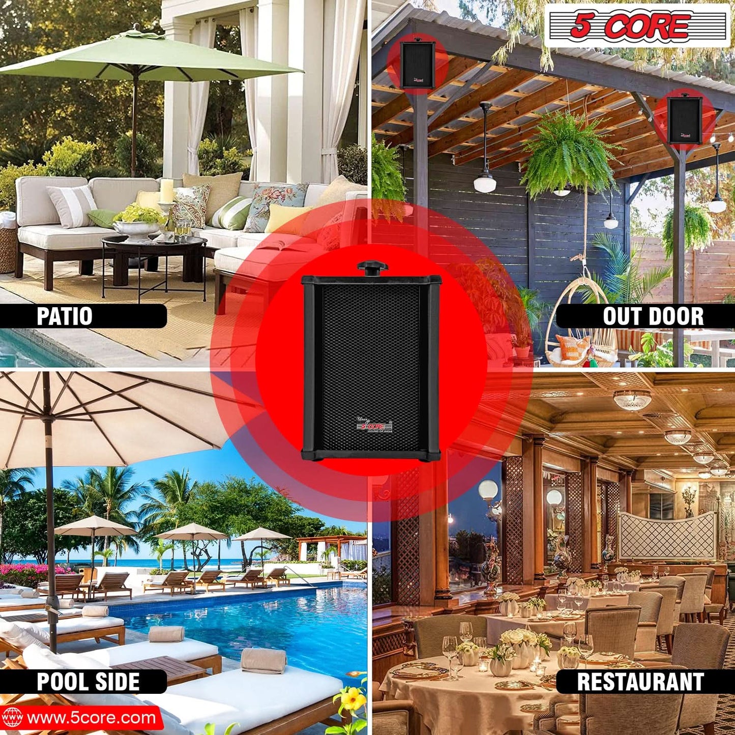 5-Core Outdoor Stereo System: 100W Peak Power