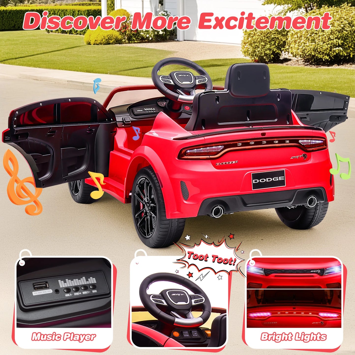 Dodge Charger SRT Kids Electric Ride-On with Remote (Red)