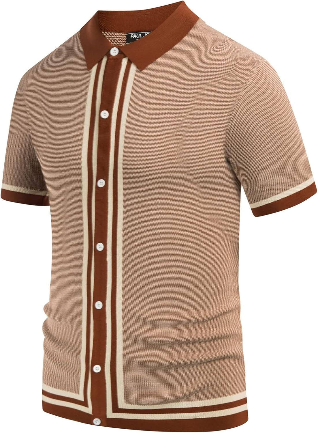 Men'S Vintage Stripe Knit Polo Shirts Short Sleeve Stylish Button down Cardigan Sweater