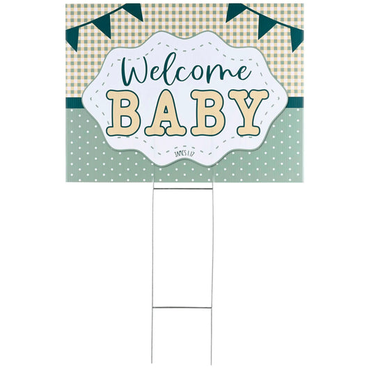 Welcome Baby Green Outdoor Yard Sign with Metal Stake