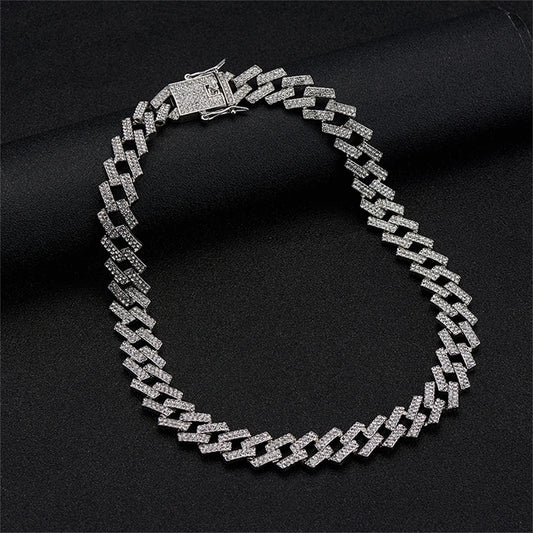 2 Pieces Cuban Link Chain Necklace and Bracelet Hip Hop Jewelry for Men and Women,18In