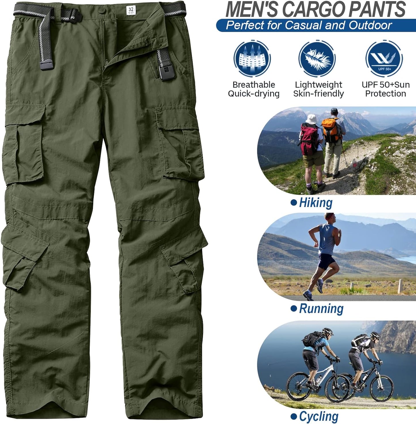 Men's Lightweight Hiking Cargo Pants: Quick-Drying, 8 Pockets, Perfect for Outdoors