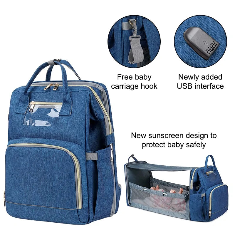 Baby Diaper Bag with Baby Sleeper Crib Bed