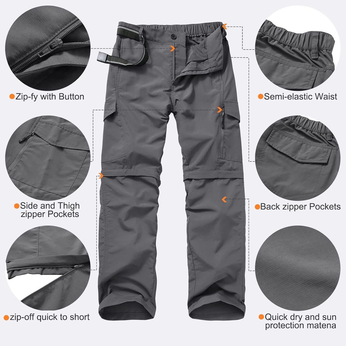 Men's Hiking Pants with Zip-Off Legs: Lightweight, Quick-Dry, Water-Resistant, Durable