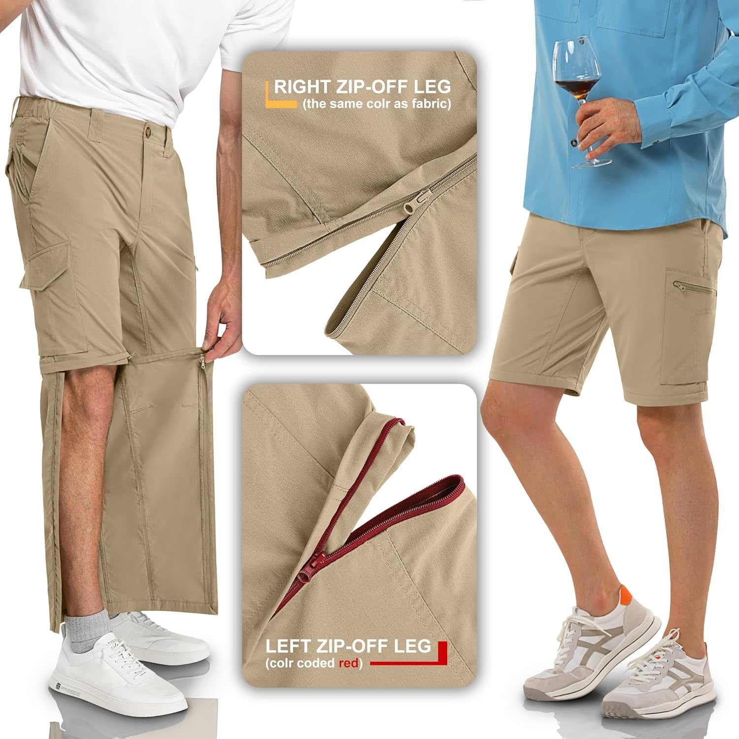 Men's Hiking Pants with Zip-Off Legs: Lightweight, Quick-Dry, UPF 50+, Water-Resistant, Durable