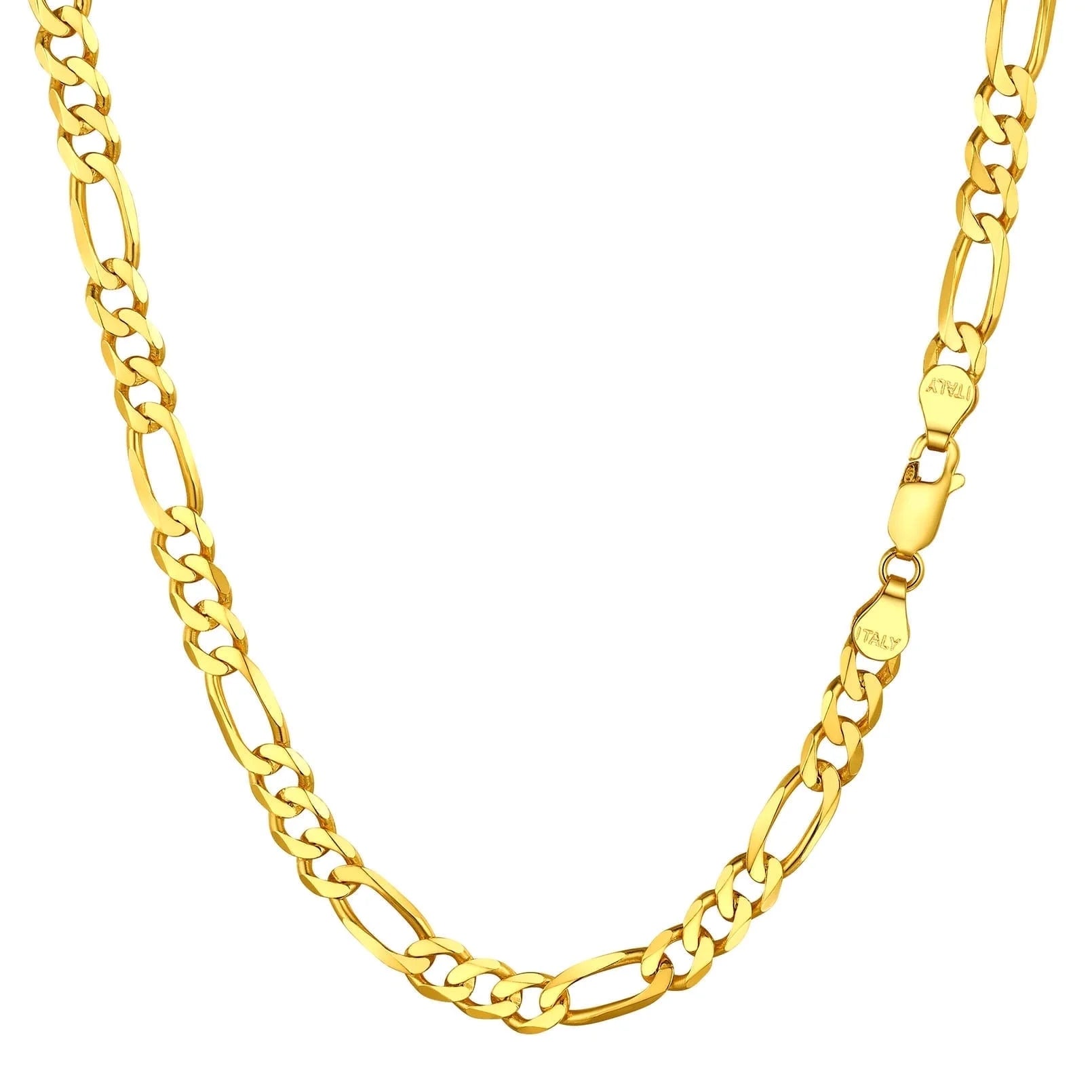 Mens Figaro Chain Necklace Link 14K Yellow Gold Italian Sterling Silver 20 Inch, 5MM