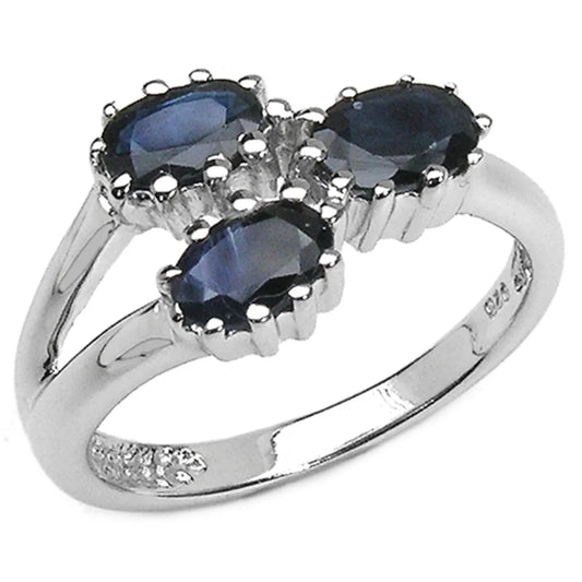 Genuine Oval Blue Sapphire Ring in Sterling Silver - Size 6.00