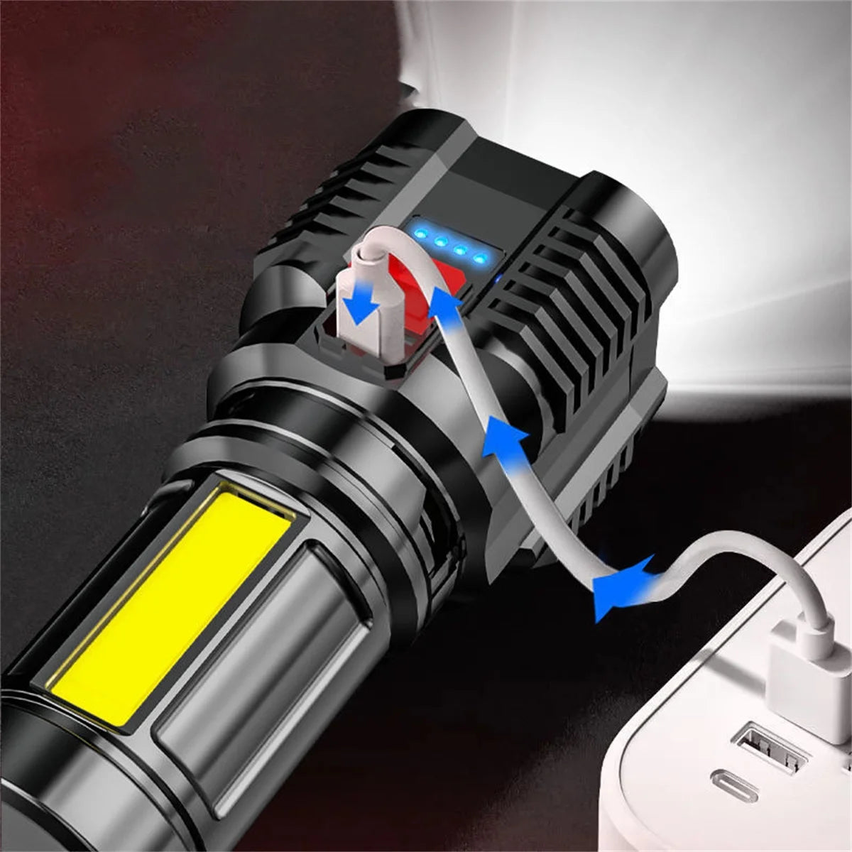 Powerful LED Searchlight, 10000 Lumens, Rechargeable