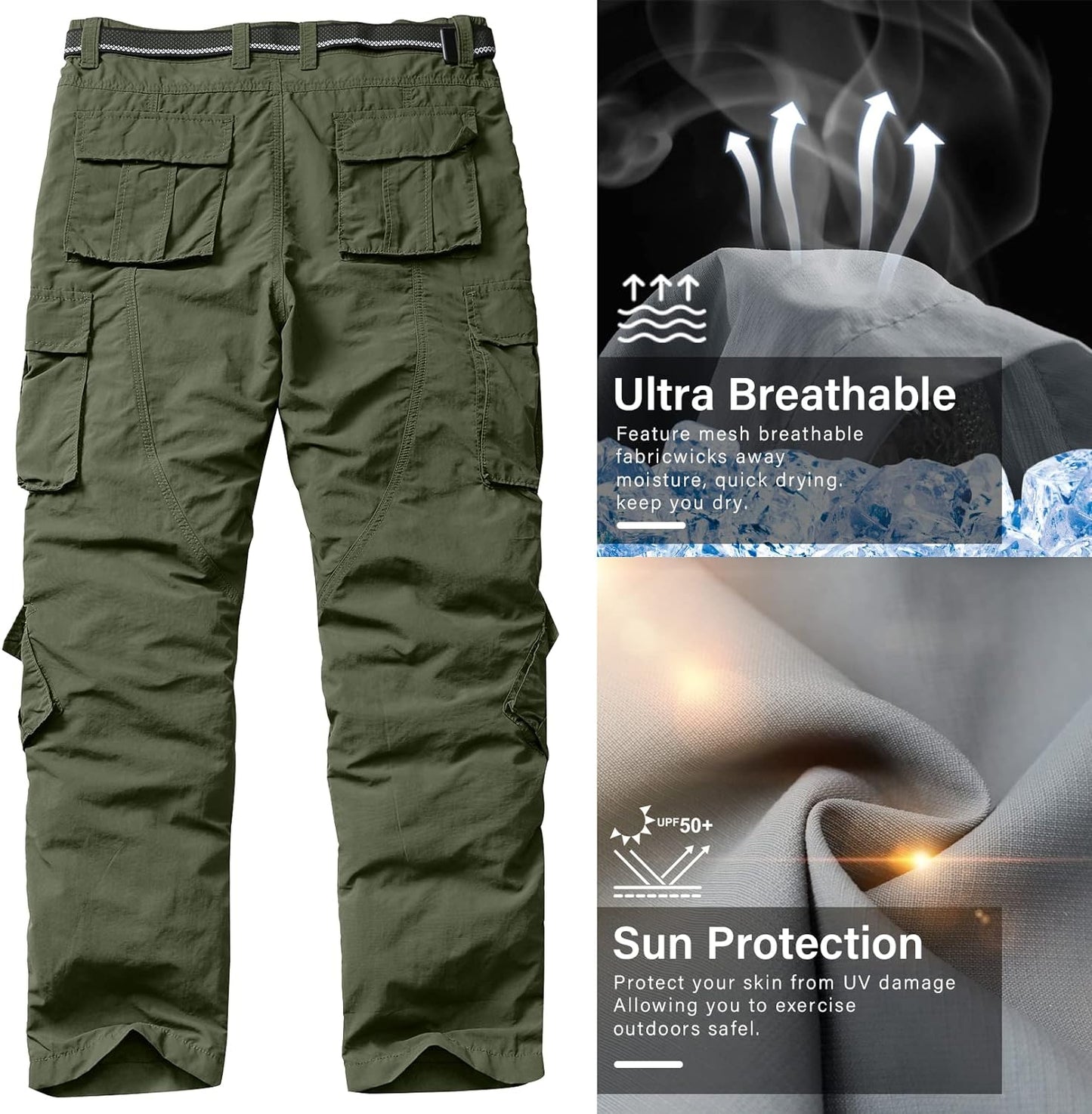 Men's Lightweight Hiking Cargo Pants: Quick-Drying, 8 Pockets, Perfect for Outdoors