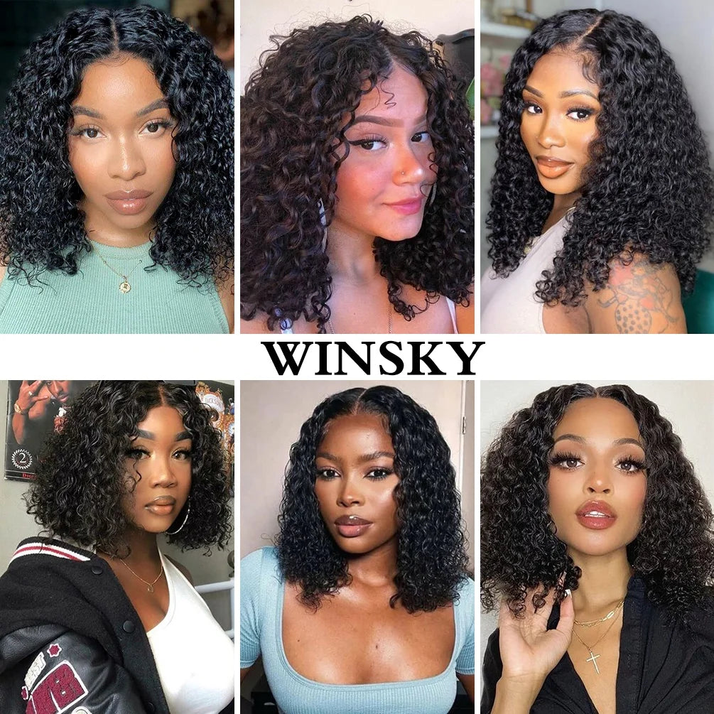 14" Deep Wave Bob Synthetic Lace Front Wig, 150 Density