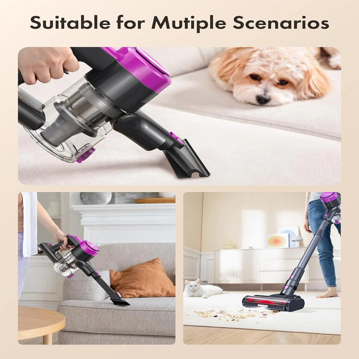 300W Cordless Vacuum Cleaner, 23KPa Suction, 48min Runtime