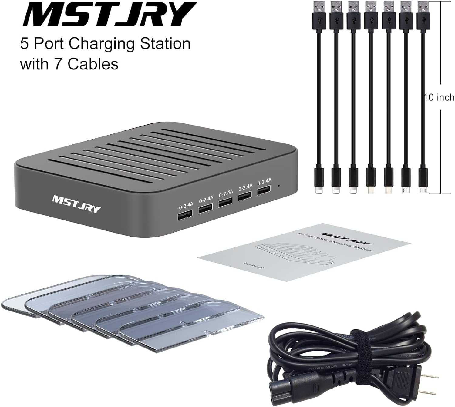 Multi-Device Charger: 5 Ports, 7 Cables