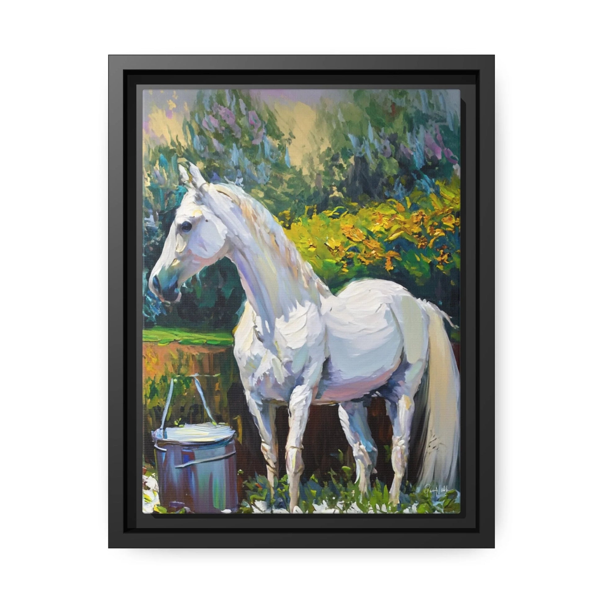 WHITE HORSE in the GARDEN Canvas Wall Art - by Queennoble