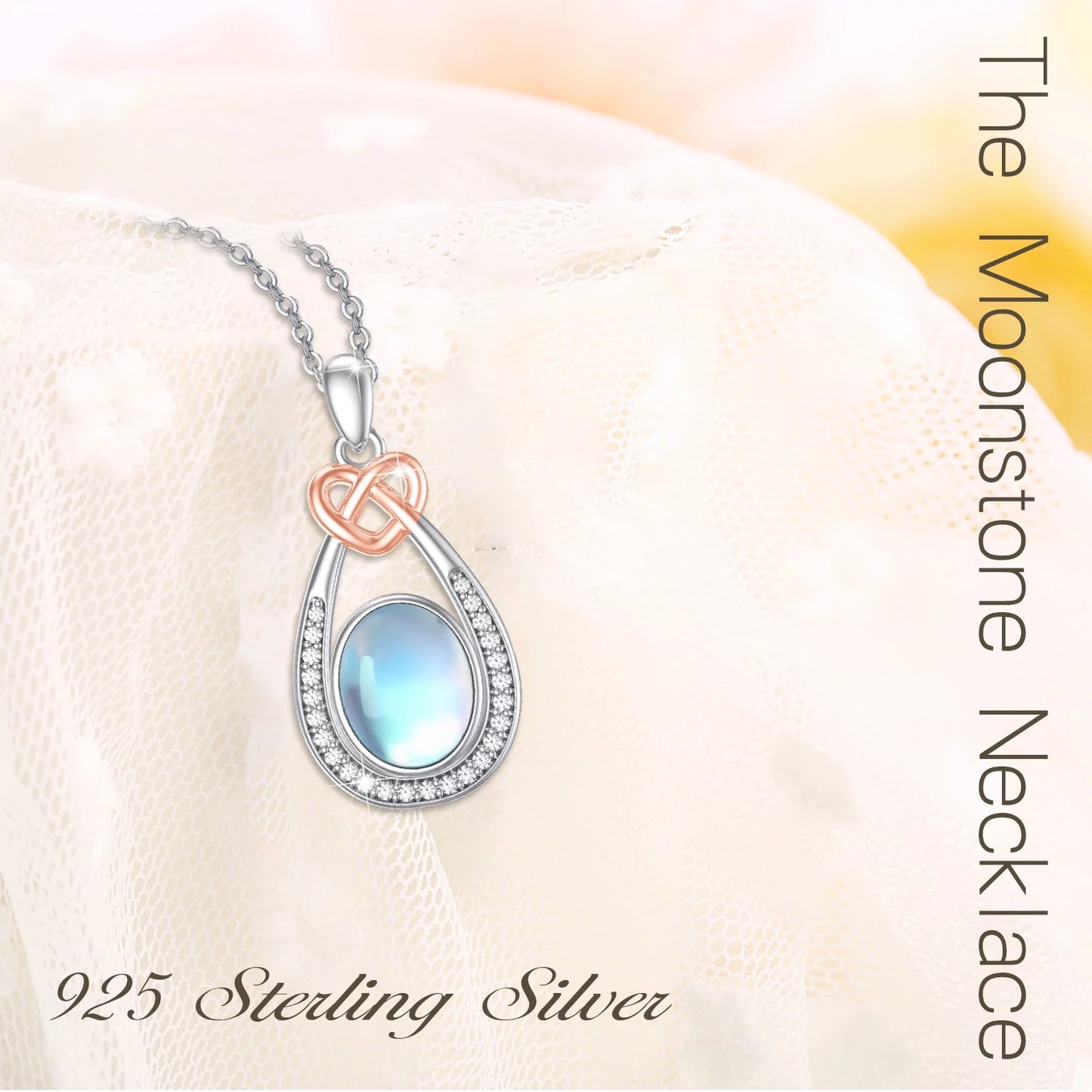 Moonstone Necklace 925 Sterling Silver Teardrop Pendant Necklaces for Women Mom Daughter Niece Wife Birthday Jewelry Gifts