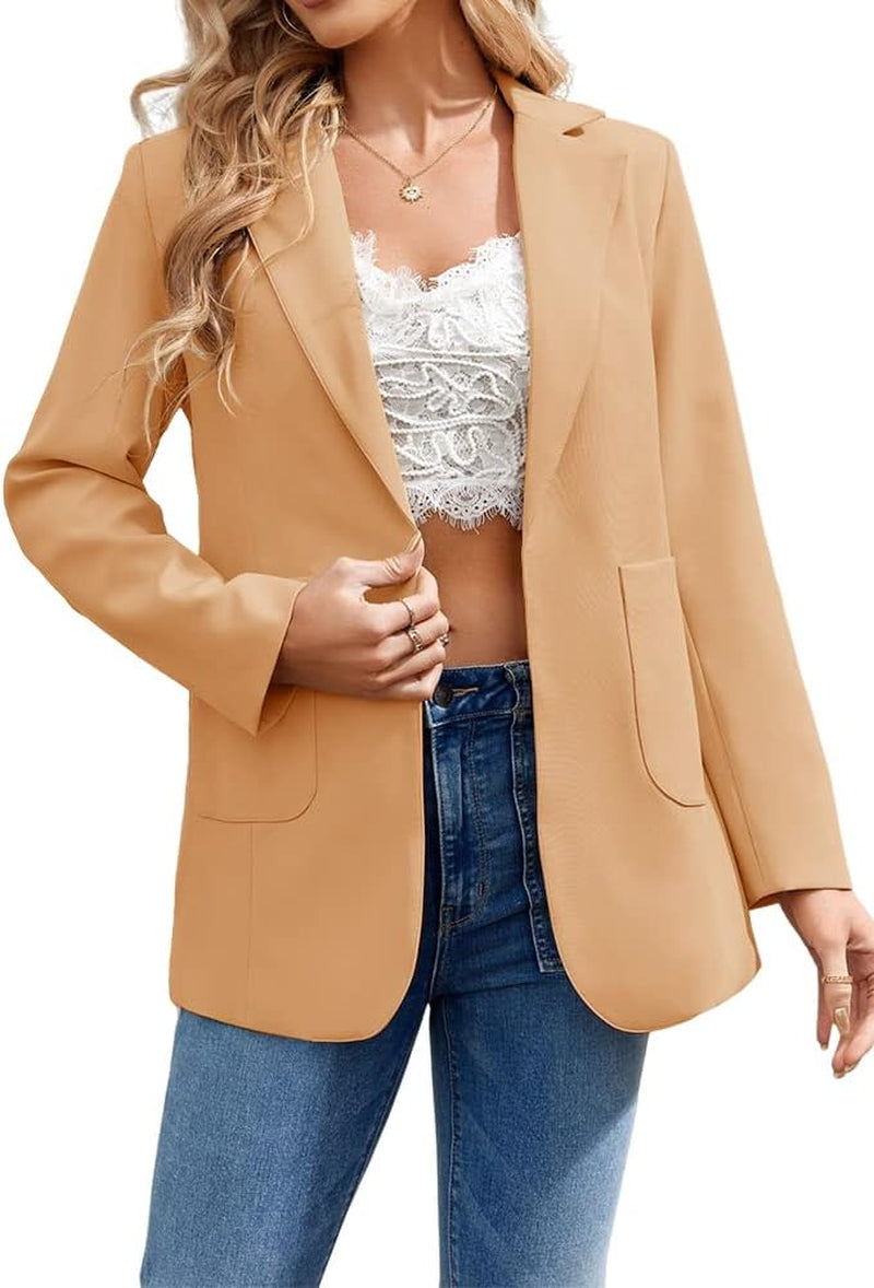 Women's Professional Open Front Blazer with Long Sleeves and Lapel Collar for Office Attire