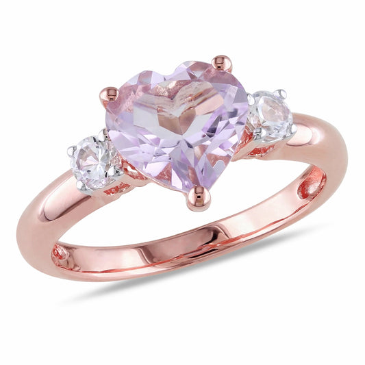 Women'S Created Sapphire and Amethyst Rose Gold Plated Engagement Ring