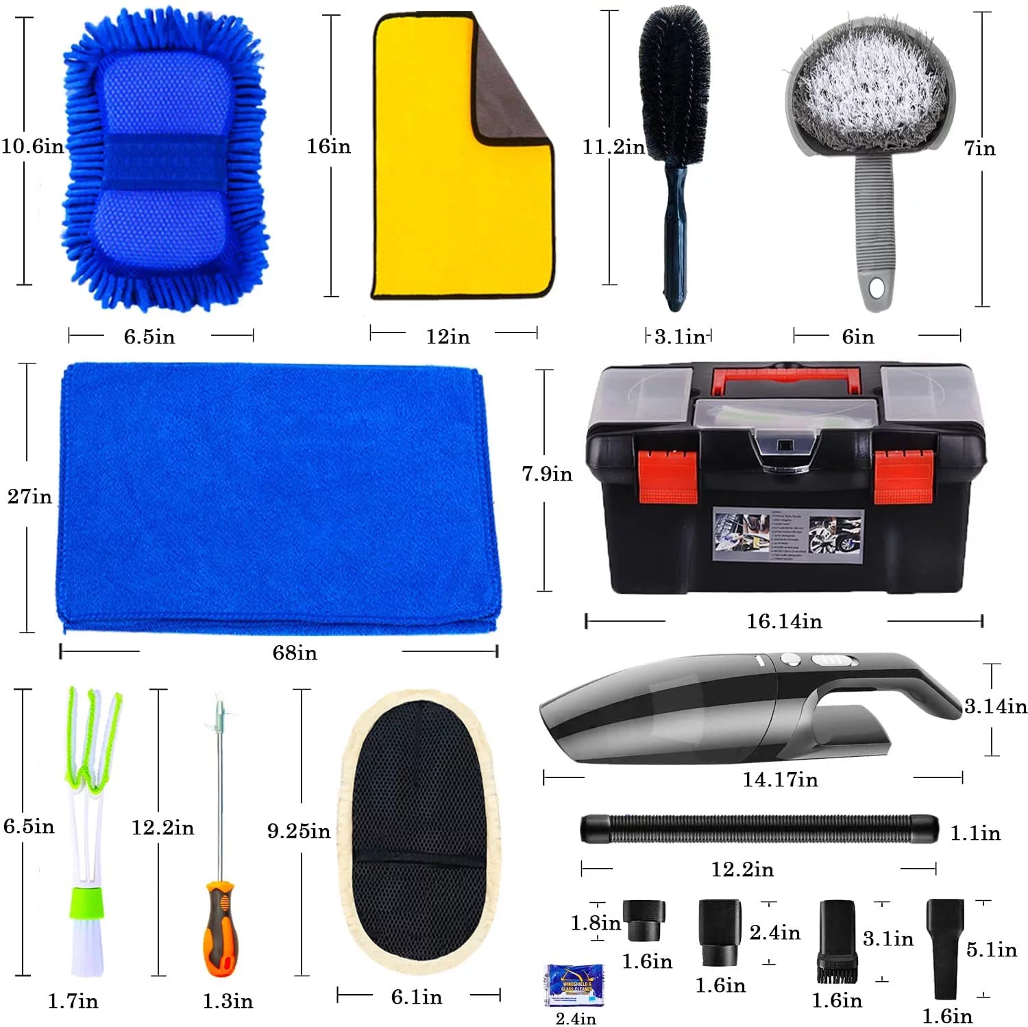 Car Cleaning Kit,Car Wash Kit,High Power Car Vacuum Car Interior Detailing Kit, with Microfiber Towels, Tire Brush, Wash Mitt,Sponge,Duster Brush Car Cleaning Tool