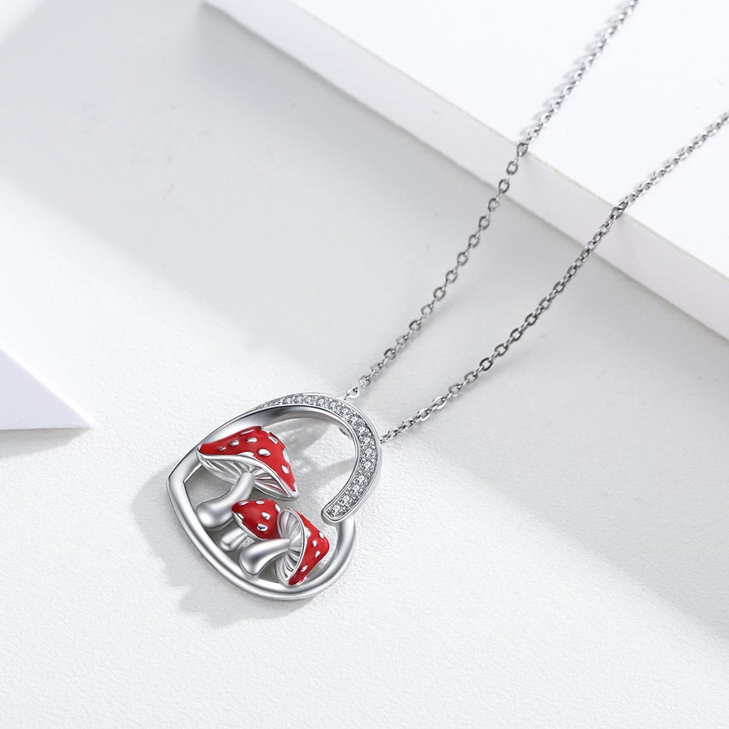 Mushroom Necklace 925 Sterling Silver Heart Pendant Necklaces Birthday Xmas Gift Jewelry for Women Mom Daughter Wife