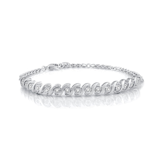 1/4 CTTW Diamond Women’S Swirl Link Tennis Bracelet .925 Sterling Silver