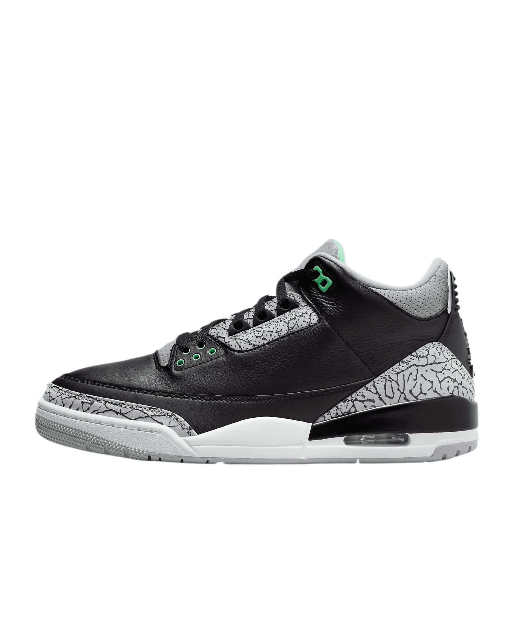 Men's Retro 3 Sneakers in Black/Green Glow-Wolf Grey, Model CT8532-031, Size 11 US