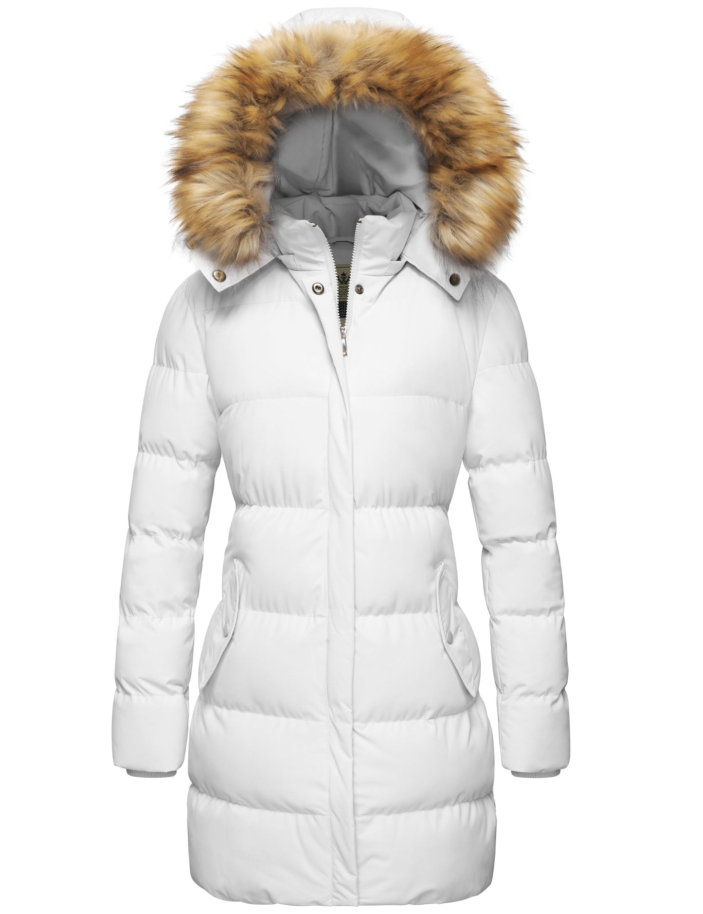 Women'S Puffer Jacket Warm Winter Coat Hooded Waterproof Puffer Jacket White M