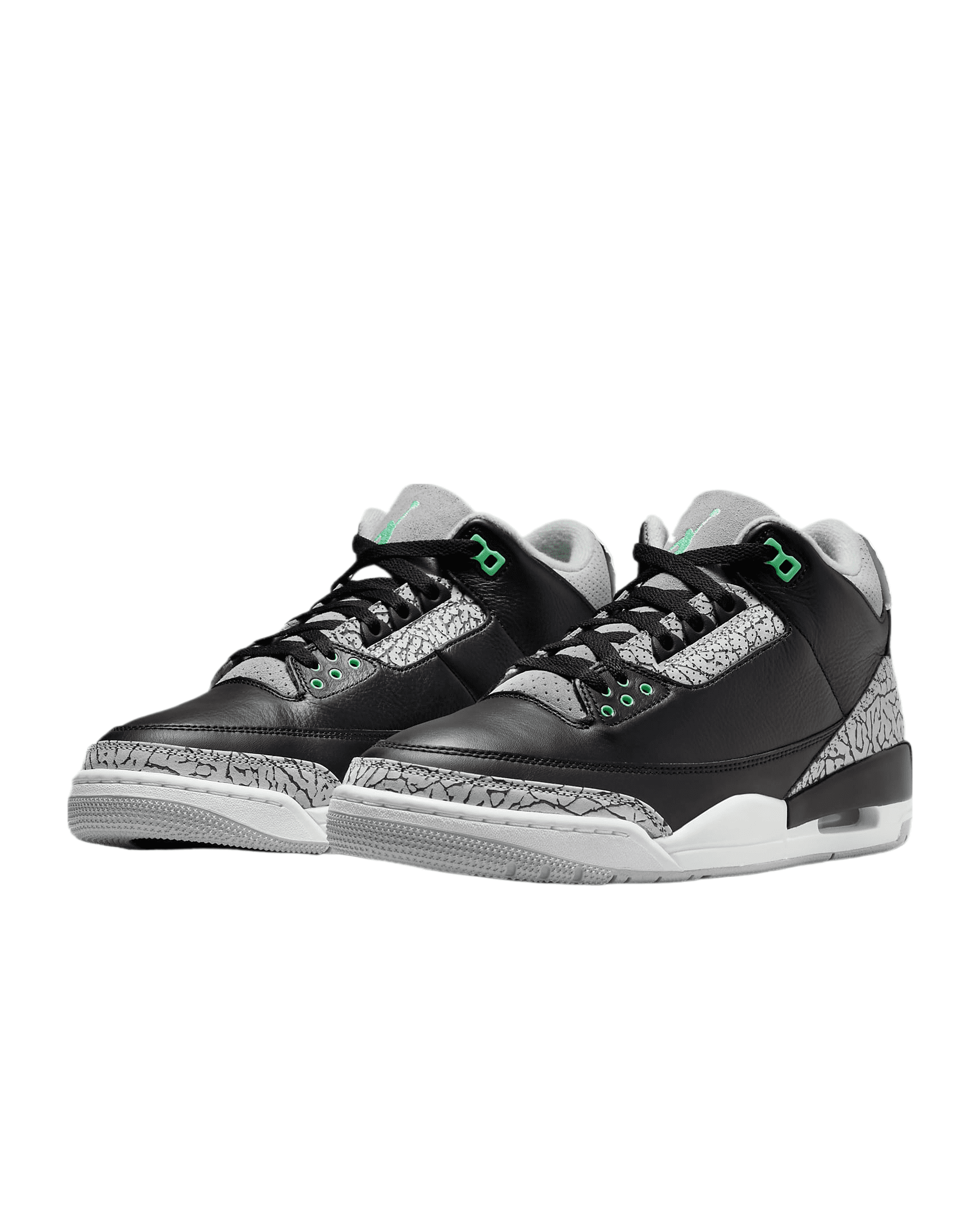 Men's Retro 3 Sneakers in Black/Green Glow-Wolf Grey, Model CT8532-031, Size 11 US