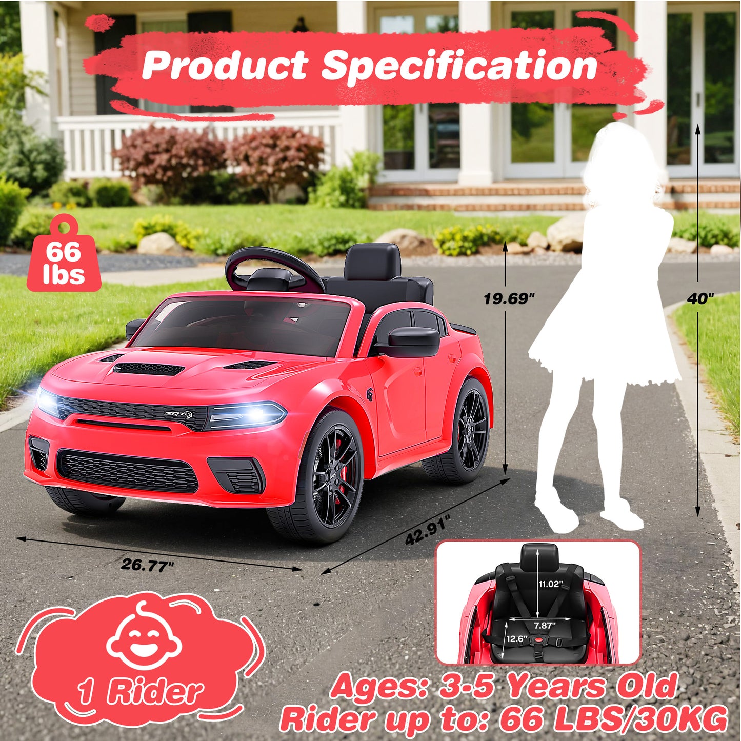 Dodge Charger SRT Kids Electric Ride-On with Remote (Red)