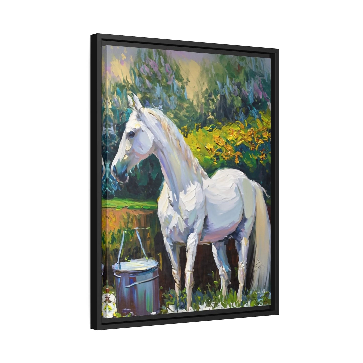 WHITE HORSE in the GARDEN Canvas Wall Art - by Queennoble