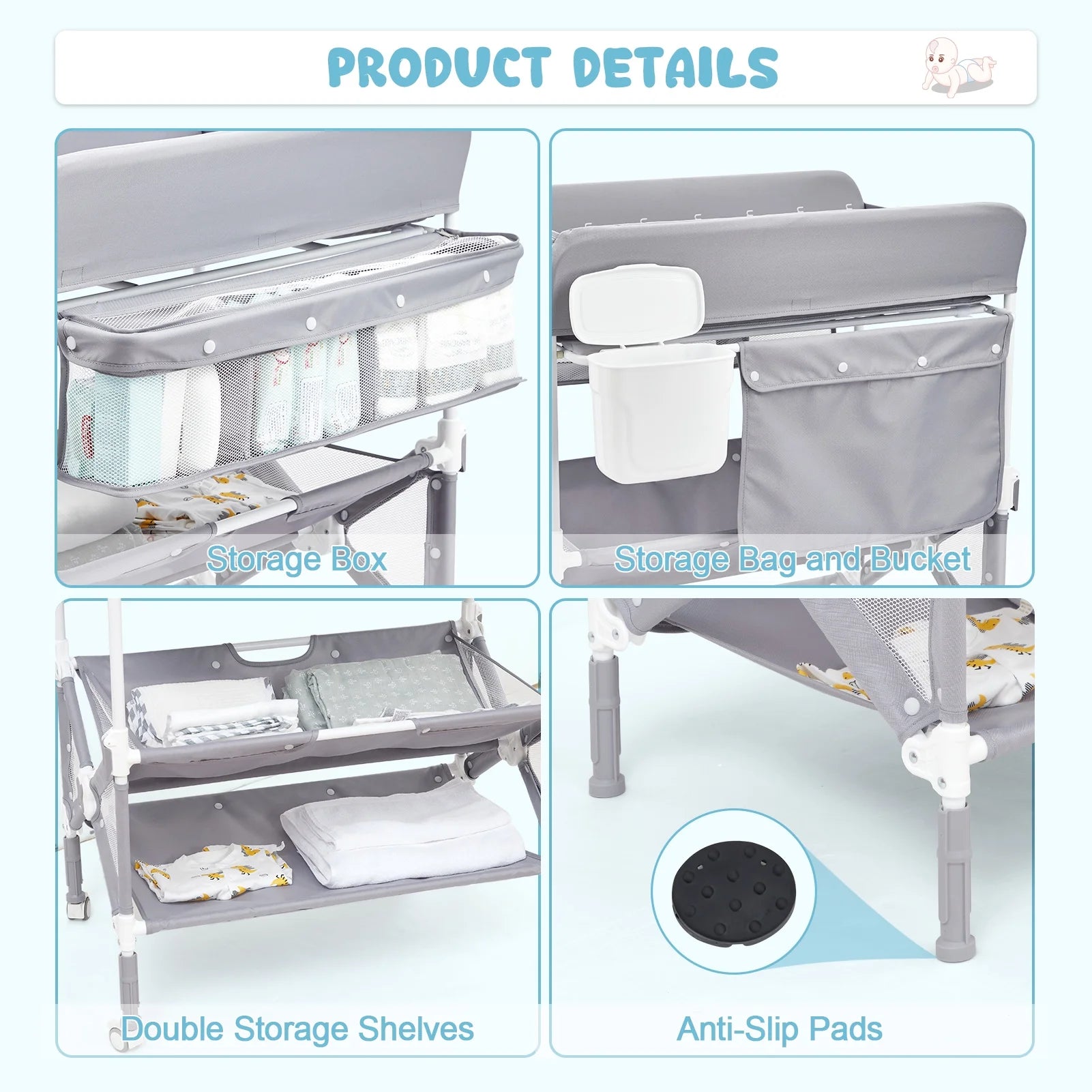 Mobile Baby Changing Station with 2-Tier Storage