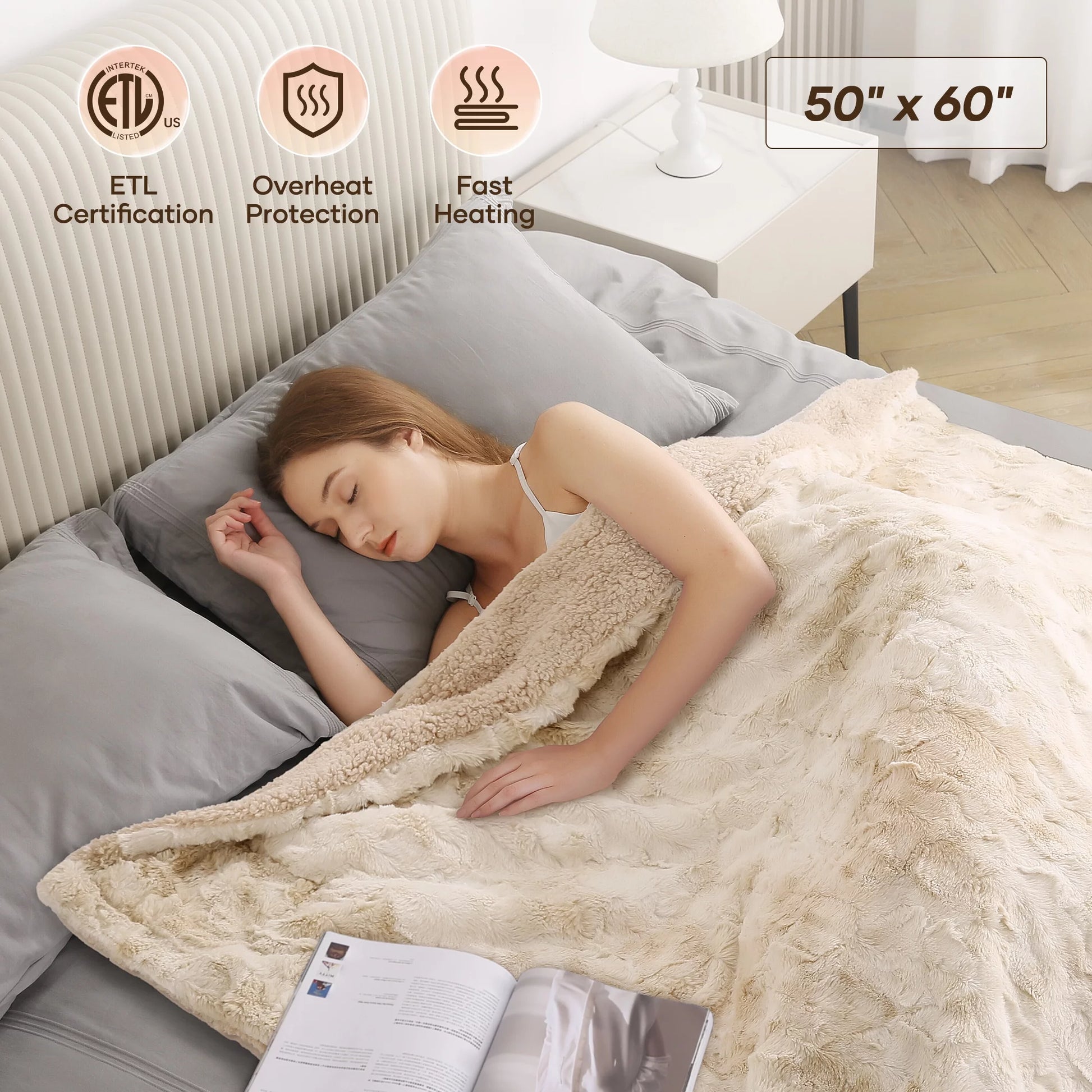 Soft Faux Fur Electric Blanket - 6 Heat Settings, 50x60"