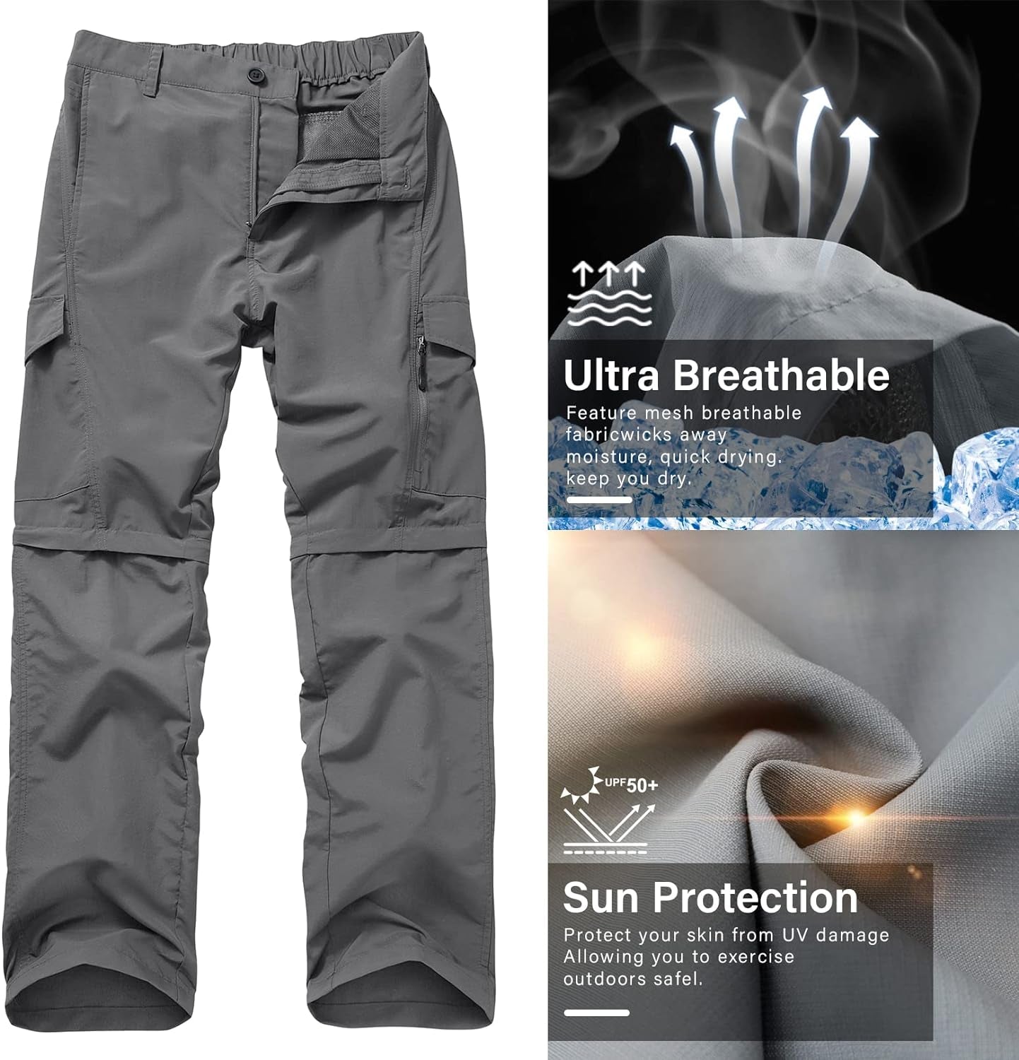 Men's Hiking Pants with Zip-Off Legs: Lightweight, Quick-Dry, Water-Resistant, Durable