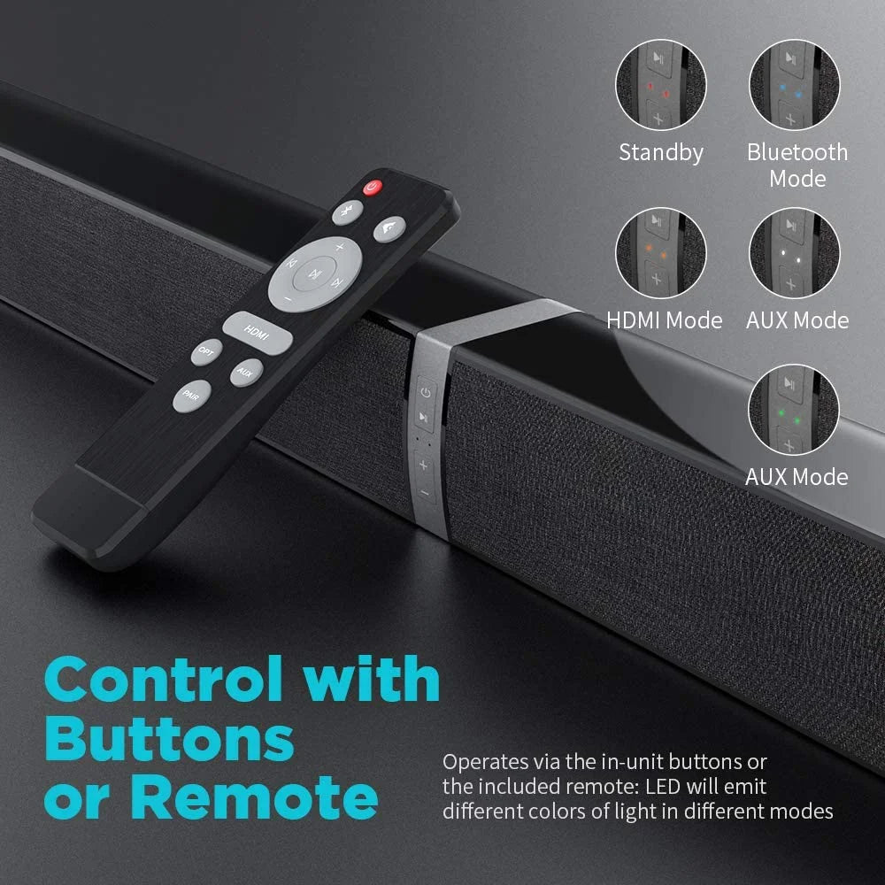 Bluetooth TV Soundbar with Remote & Multiple Inputs