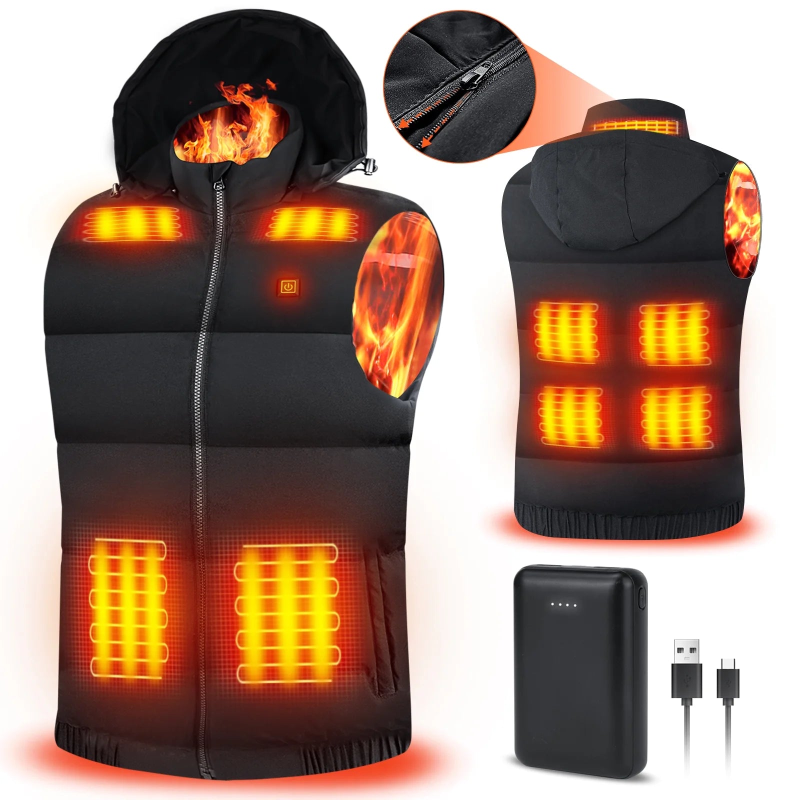 Heated Vest with 10000mAh Battery & Detachable Hood (XL)