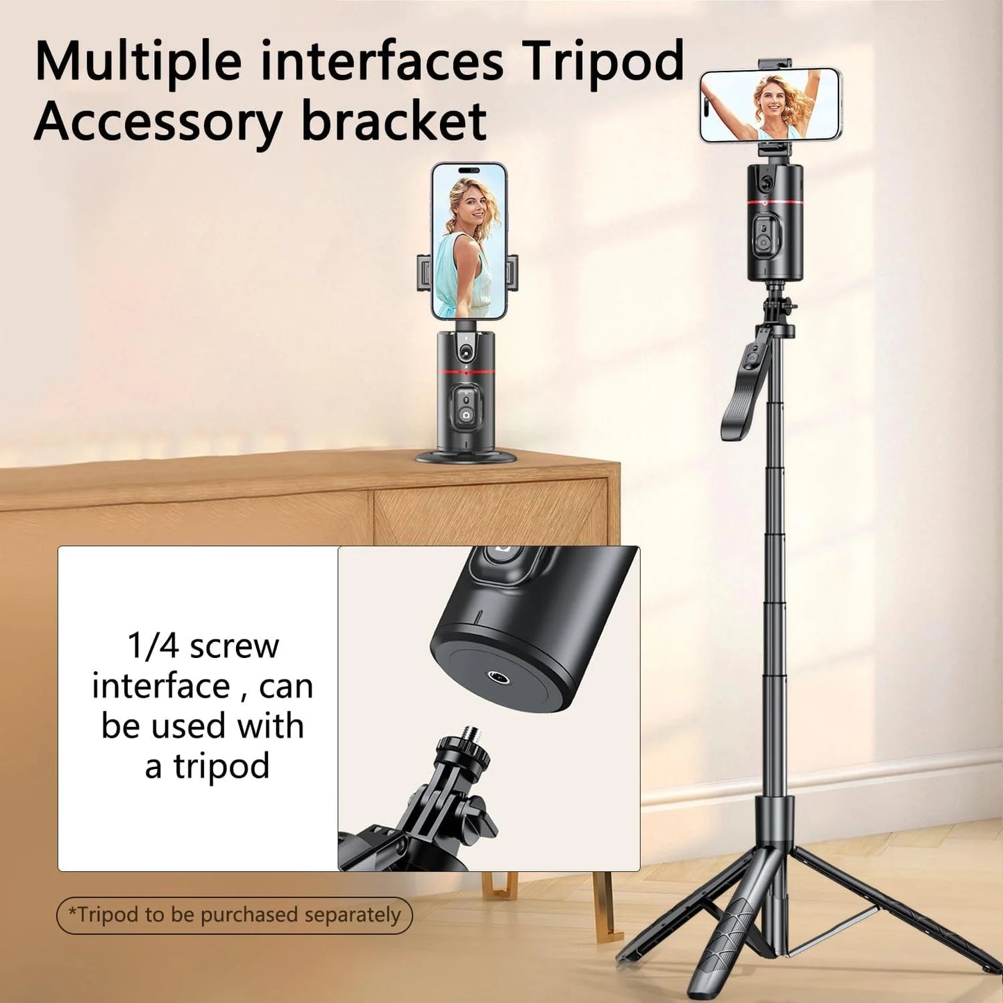 Auto Face Tracking Phone Tripod, 360° Rotation