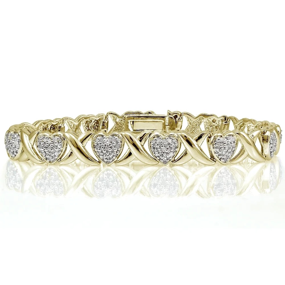 Gold Tone 1.00Ct Diamond X & Heart Tennis Bracelet