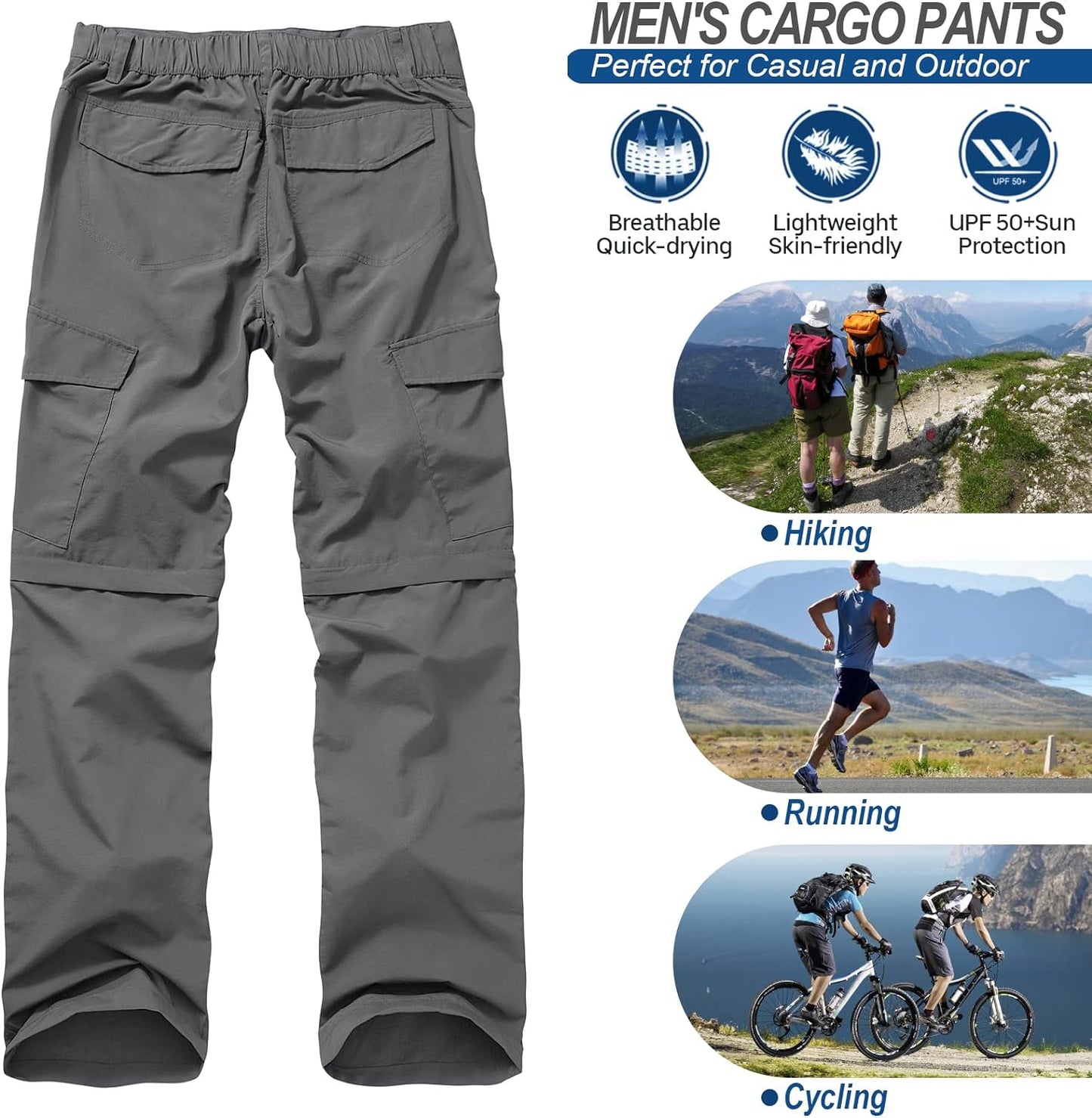 Men's Hiking Pants with Zip-Off Legs: Lightweight, Quick-Dry, Water-Resistant, Durable