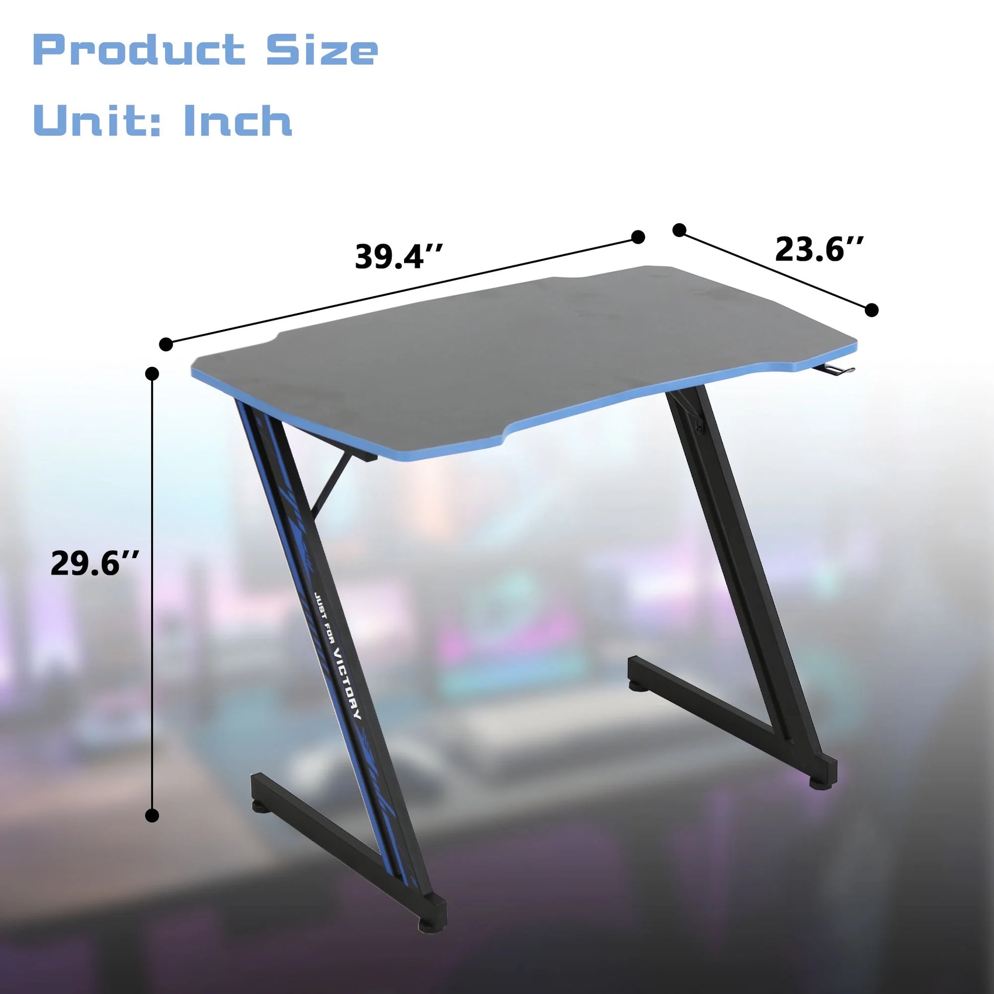 39" Z-Shaped Gaming Desk with Headphone Hook (Blue)