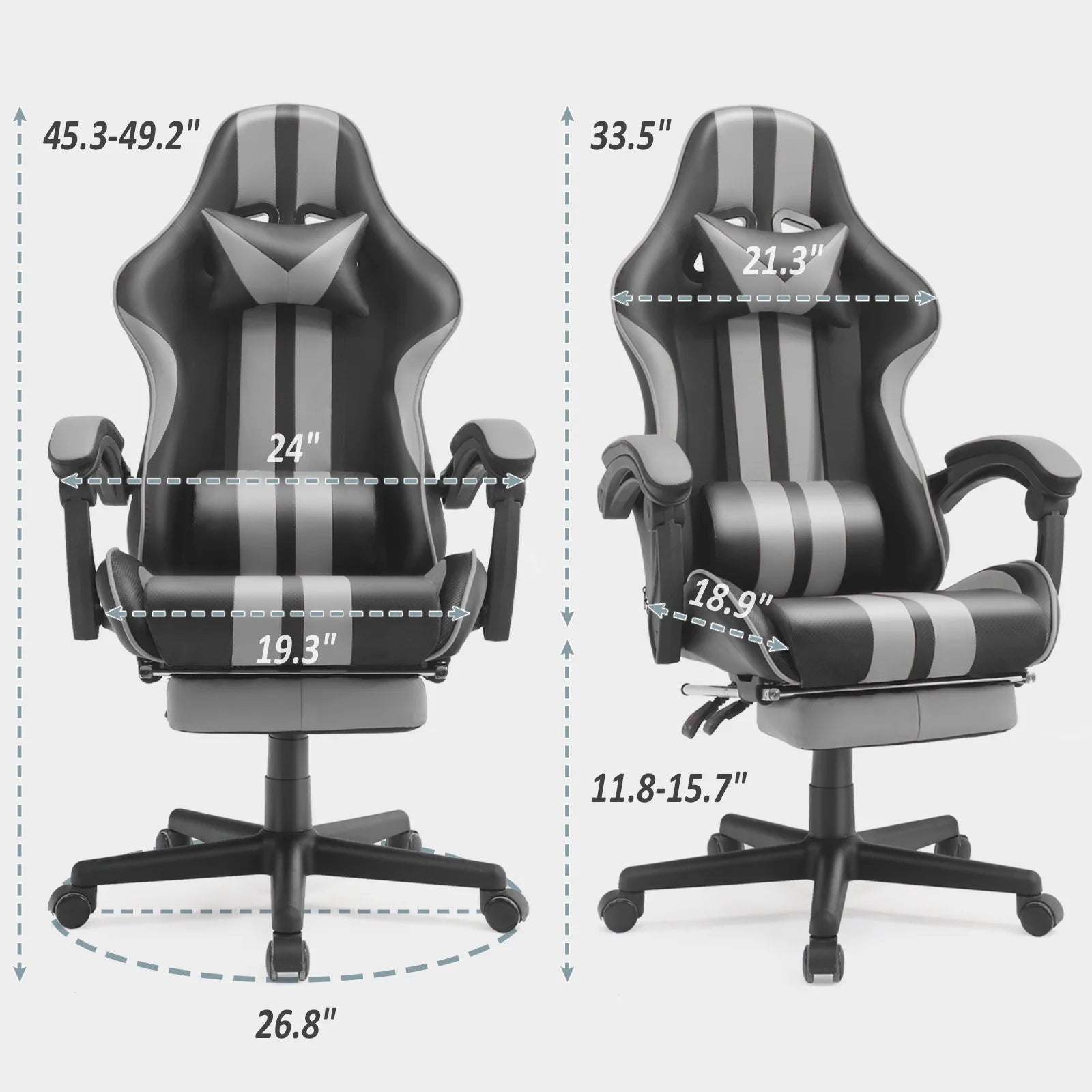 Leather Gaming Chair with Massage, Footrest & Lumbar Pillow