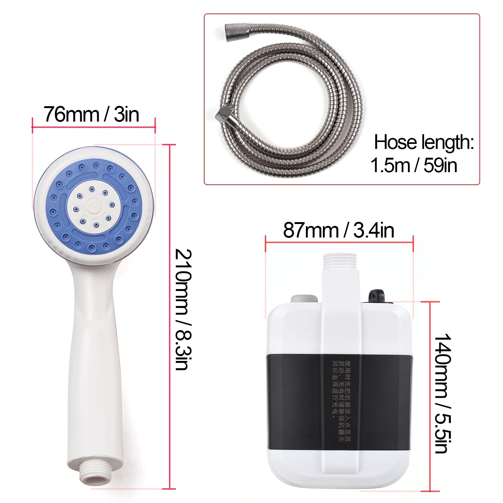 Portable Camping Shower, USB Rechargeable Electric Pump