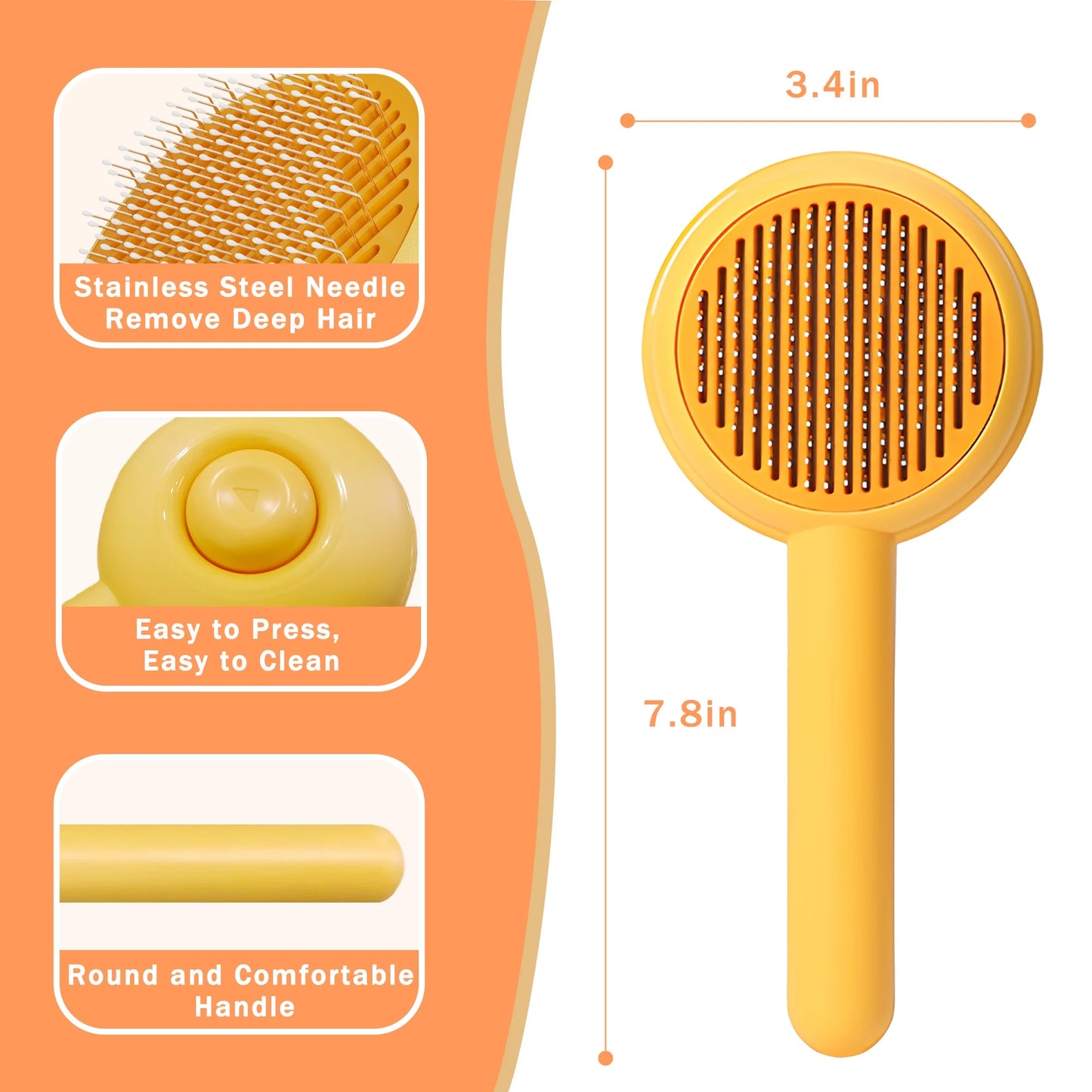 Self-Cleaning Slicker Brush for Cats & Dogs (Yellow)