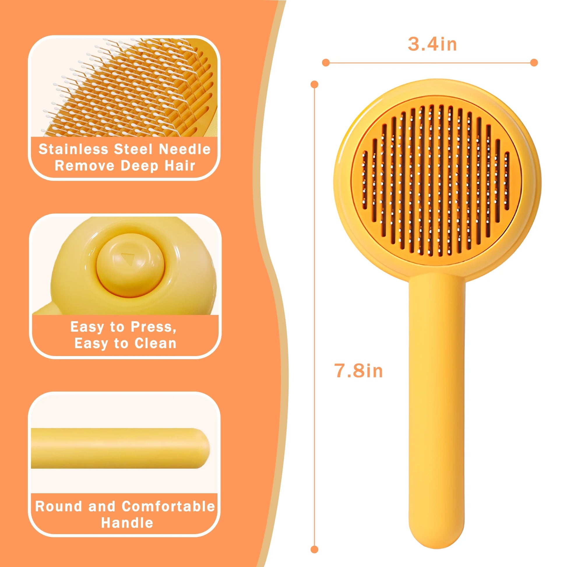 Self-Cleaning Slicker Brush for Cats & Dogs (Yellow)