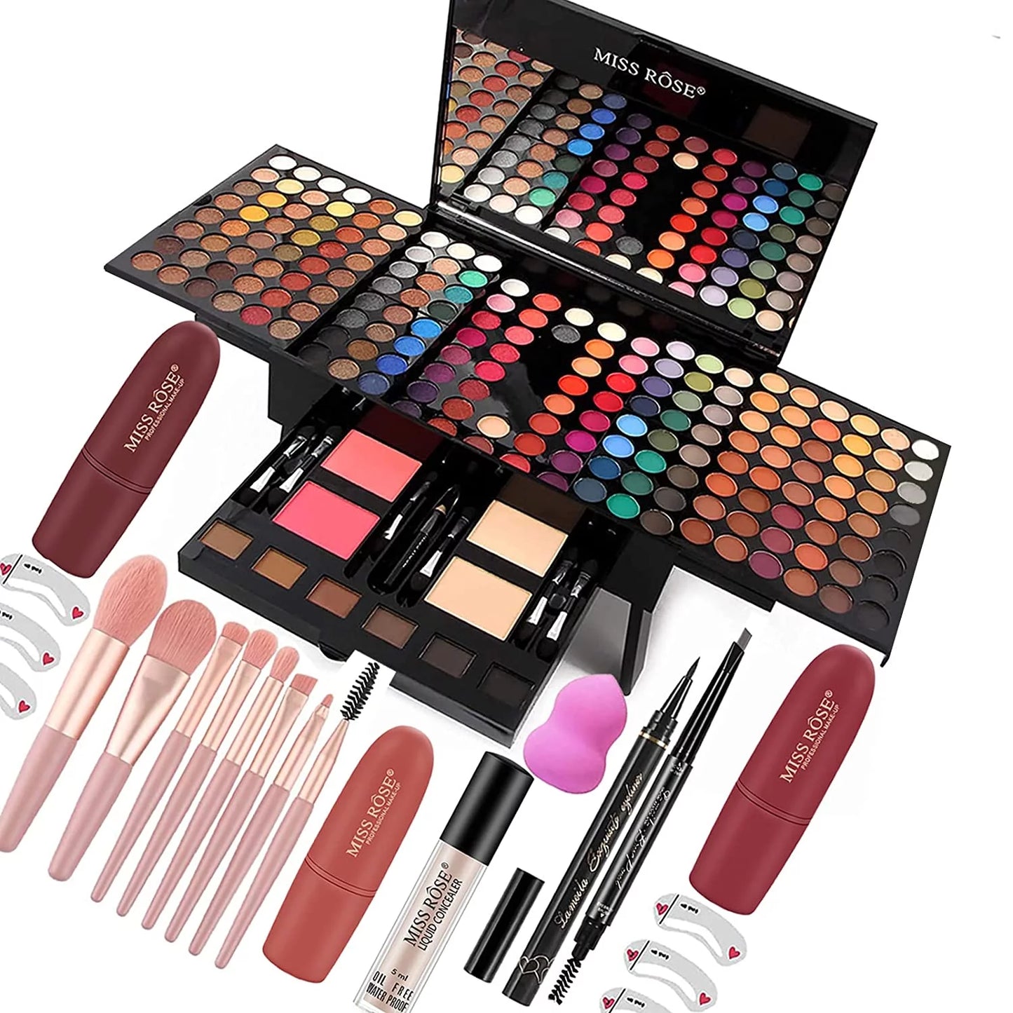 Professional Makeup Kit: 190 Colors, Full Face Set