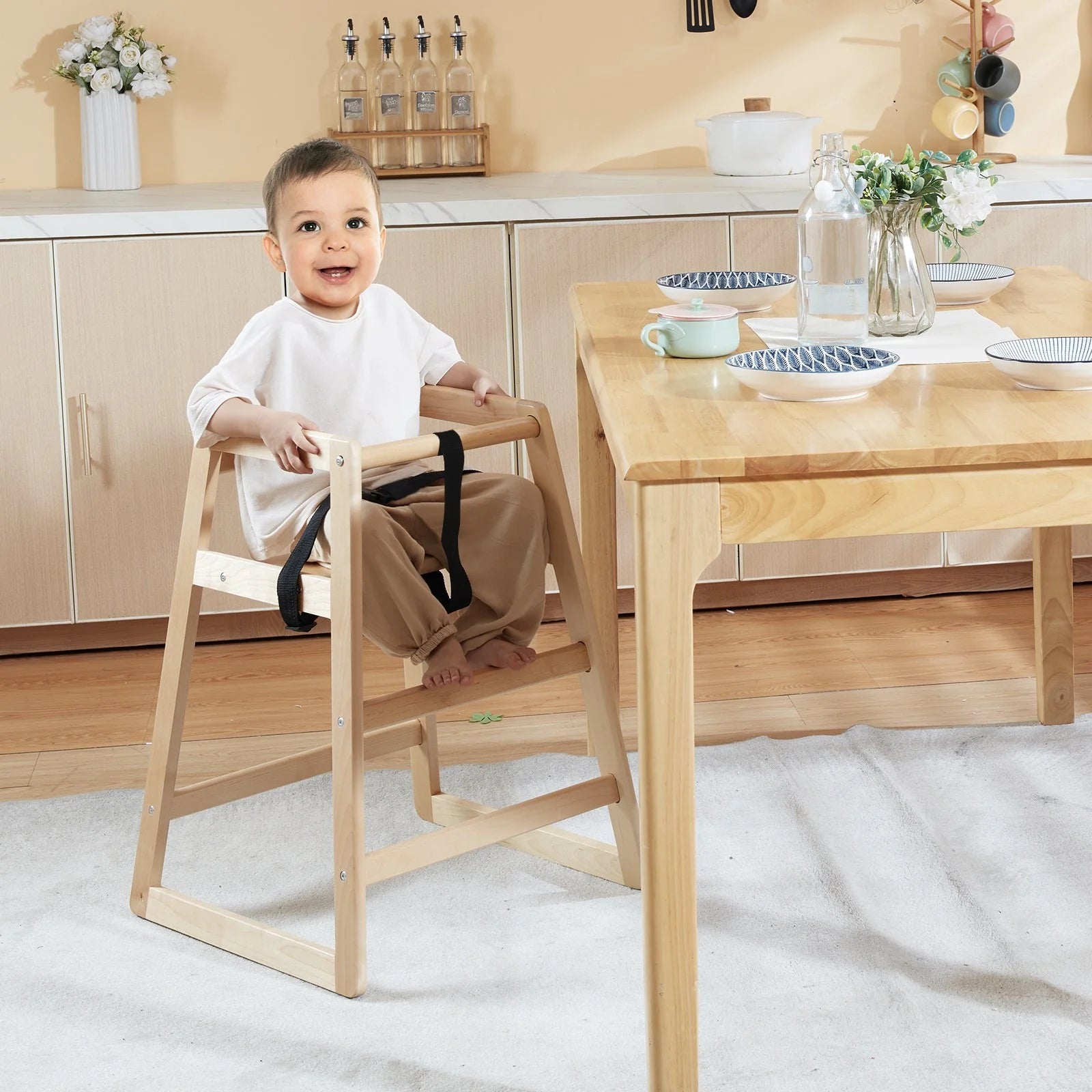 Toddler High Chair: Wooden, Double Tray