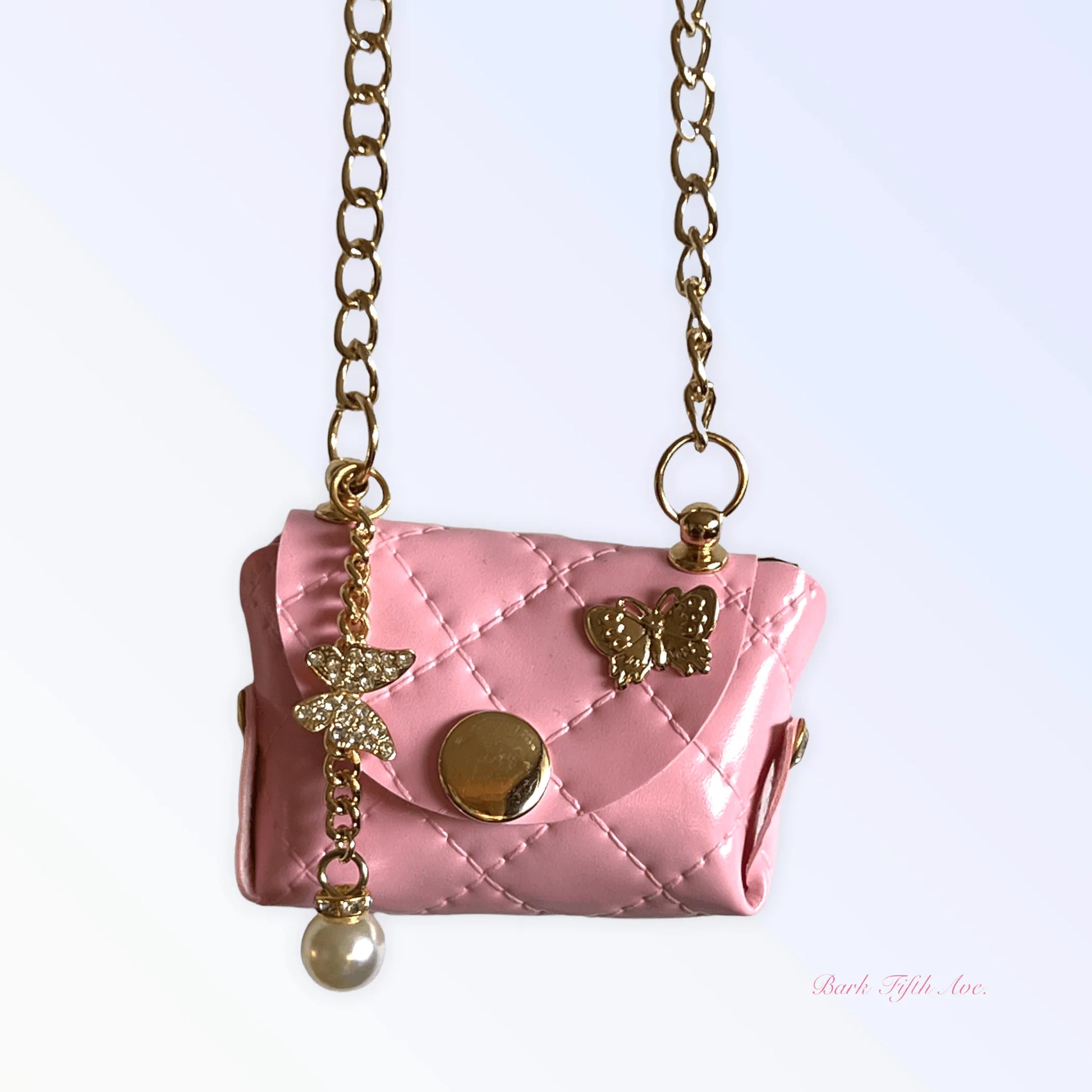 Pink Quilted Vegan Leather Butterfly Bag