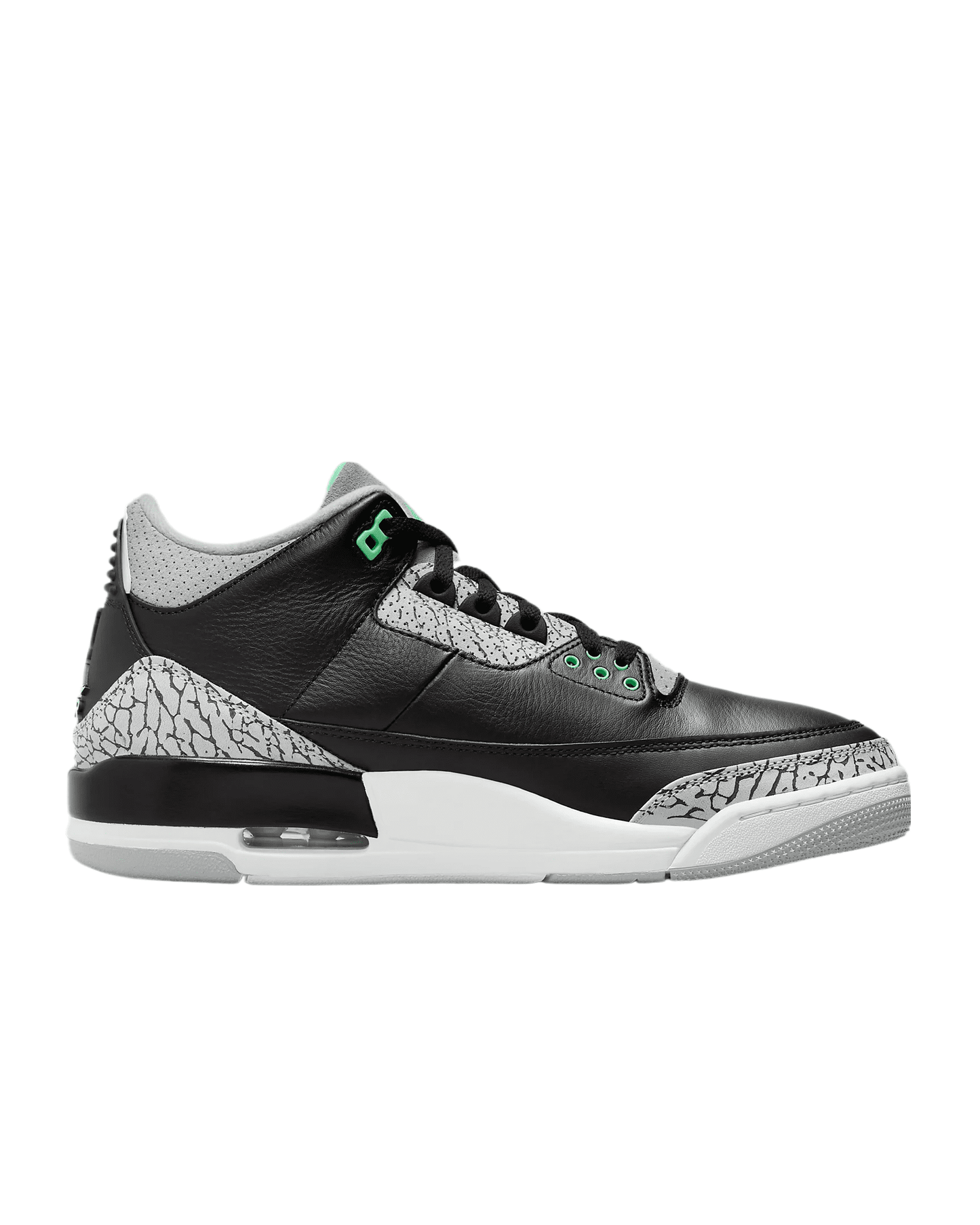 Men's Retro 3 Sneakers in Black/Green Glow-Wolf Grey, Model CT8532-031, Size 11 US