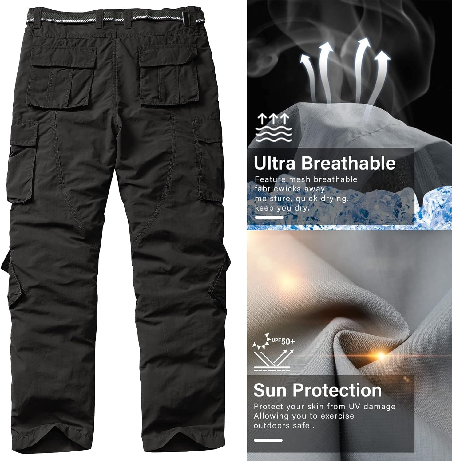 Men's Lightweight Hiking Cargo Pants: Quick-Drying, 8 Pockets, Perfect for Outdoors