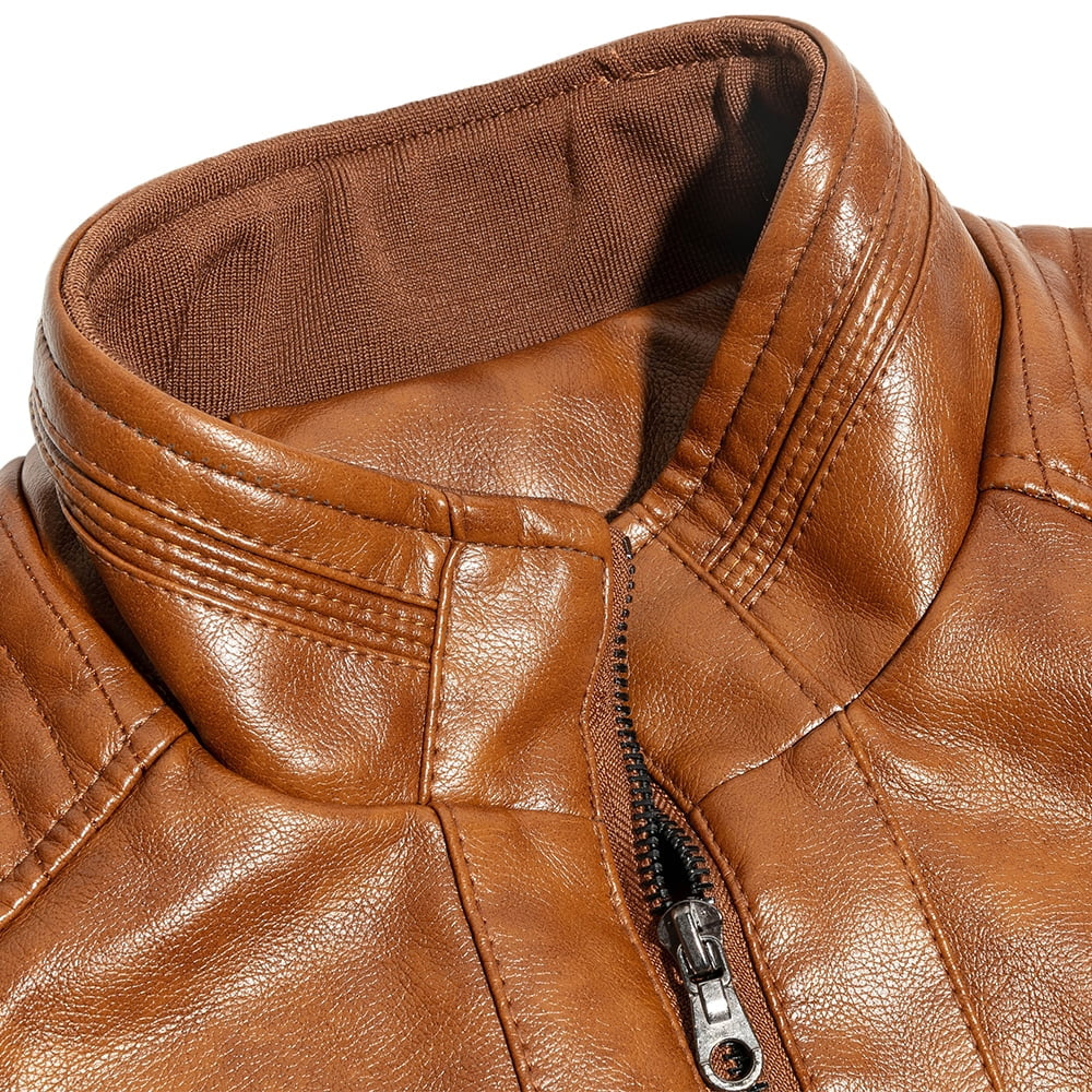 Men's Stand Collar Faux Leather Biker Jacket